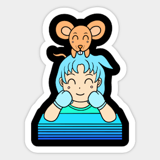 Cute girl with mouse Sticker